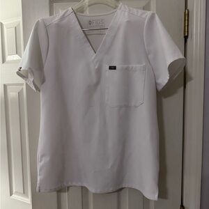 Figs White V-Neck Scrub Top